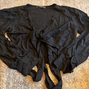 Potter's Pot Black Tie Front Long Sleeve Blouse